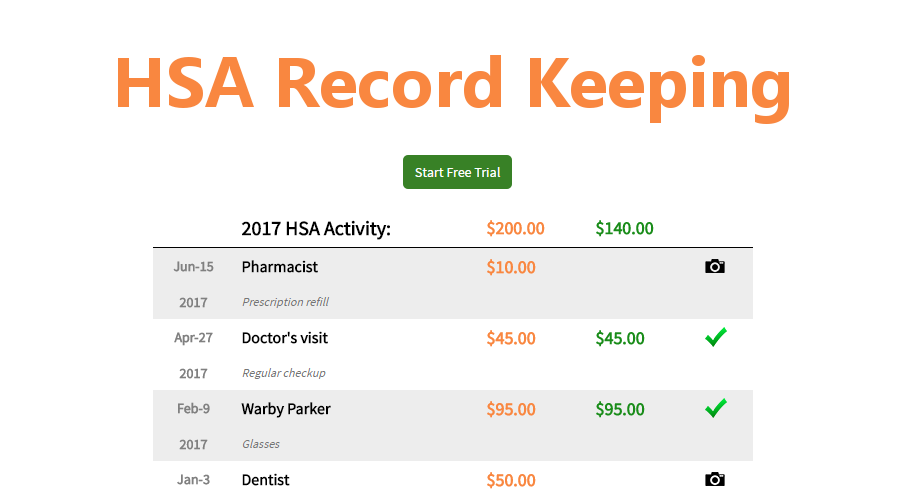 HSA record keeping - store copies of your Health Savings Account purchases and receipts in the cloud.